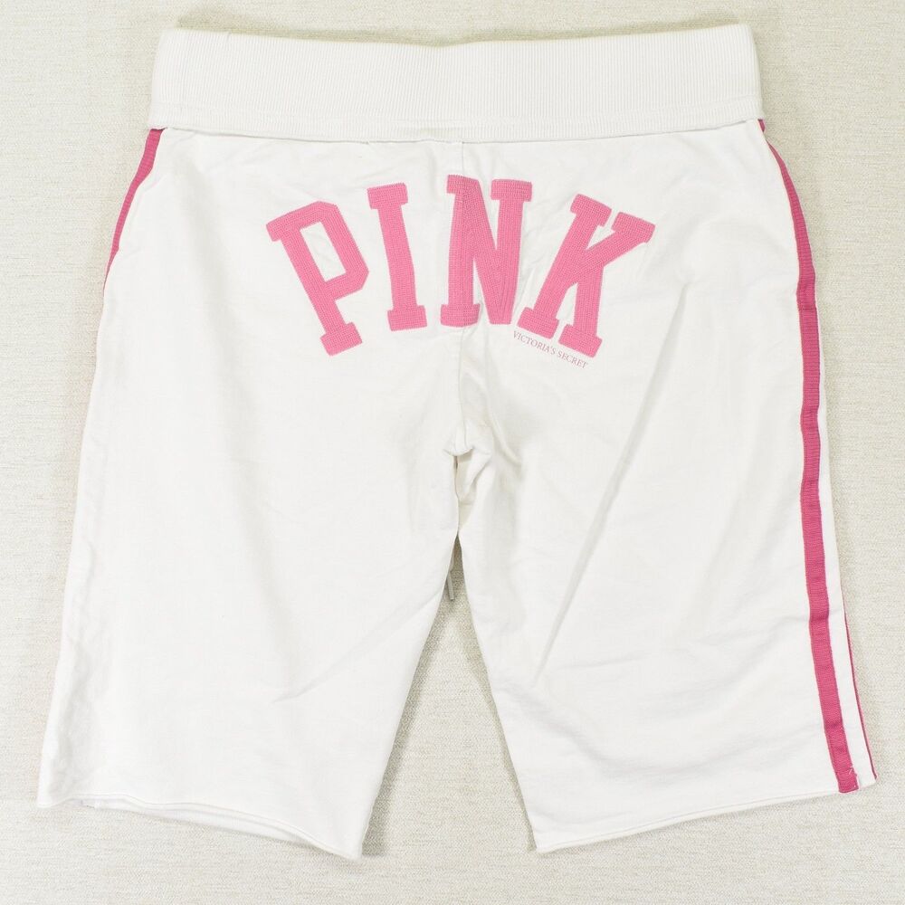 Y2K PINK Victoria’s Secret Cropped Sweatpants White Pink Team Pink Spellout M
